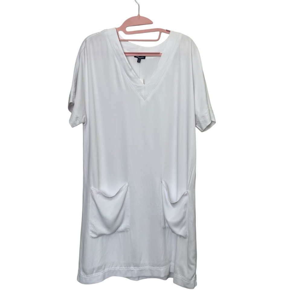 Splendid White V Neck Shift Dress Pockets Beach Cover Up Summer XS NWT - Picture 5 of 12